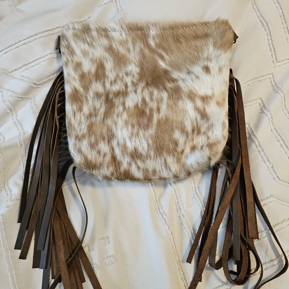 Brown and Tan Crossbody Bag with Fringe Details